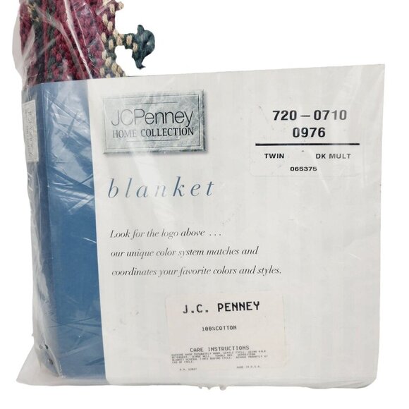 J.C. Penney Home Collection 100% Acrylic Twin Blanket Plaid Design Red/Blue/Crea - Picture 2 of 4